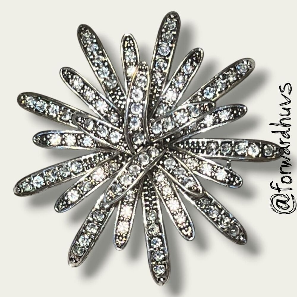 Vintage Radiating Rhinestone Encrusted Sunburst Brooch